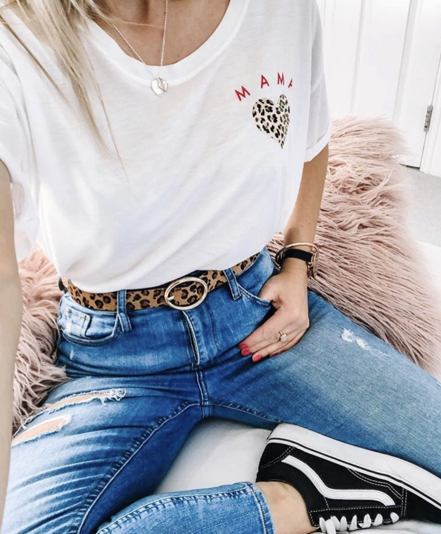 Mama Leopard Heart Oversized Tee | White or Black